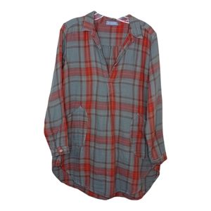 CP Shades Teton Tunic Dress V Neck Pockets Plaid Flannel Gray Red Medium Large ?
